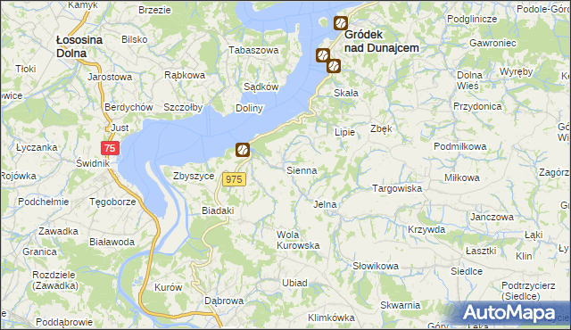 mapa Sienna gmina Gródek nad Dunajcem, Sienna gmina Gródek nad Dunajcem na mapie Targeo