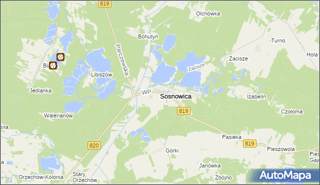 mapa Sosnowica powiat parczewski, Sosnowica powiat parczewski na mapie Targeo