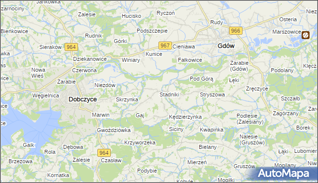 mapa Stadniki gmina Dobczyce, Stadniki gmina Dobczyce na mapie Targeo