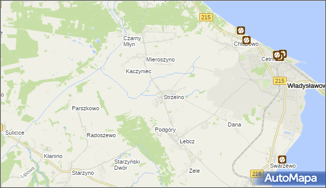 mapa Strzelno gmina Puck, Strzelno gmina Puck na mapie Targeo