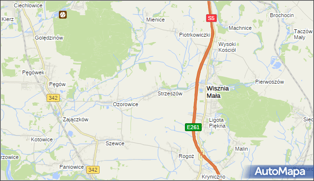 mapa Strzeszów gmina Wisznia Mała, Strzeszów gmina Wisznia Mała na mapie Targeo