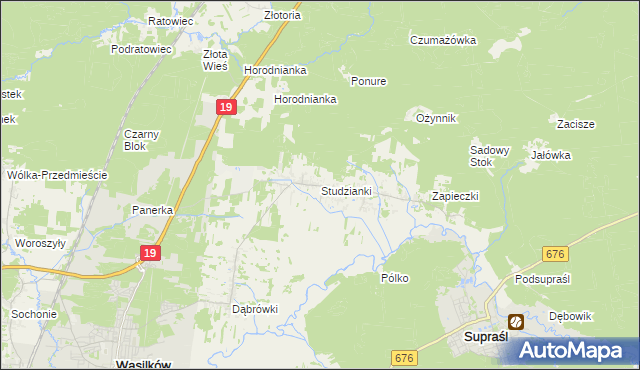 mapa Studzianki gmina Wasilków, Studzianki gmina Wasilków na mapie Targeo