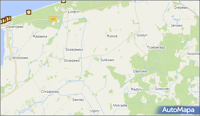 mapa Sulikowo gmina Świerzno, Sulikowo gmina Świerzno na mapie Targeo