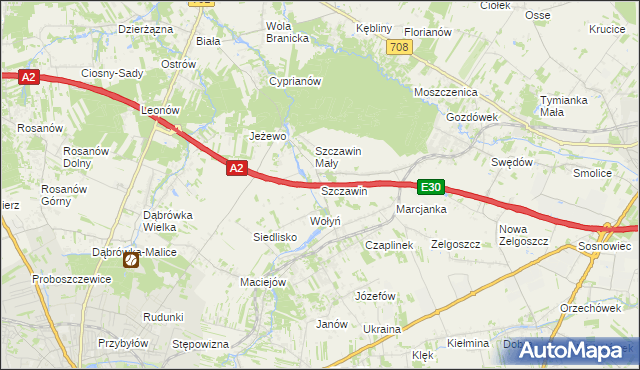 mapa Szczawin gmina Zgierz, Szczawin gmina Zgierz na mapie Targeo