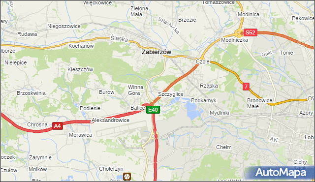 mapa Szczyglice gmina Zabierzów, Szczyglice gmina Zabierzów na mapie Targeo
