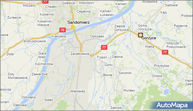 mapa Trześń gmina Gorzyce, Trześń gmina Gorzyce na mapie Targeo