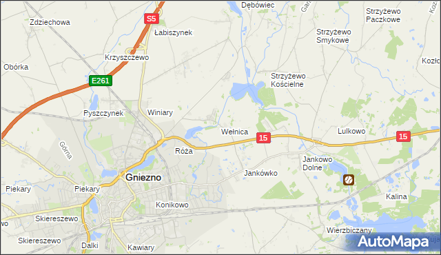 mapa Wełnica gmina Gniezno, Wełnica gmina Gniezno na mapie Targeo