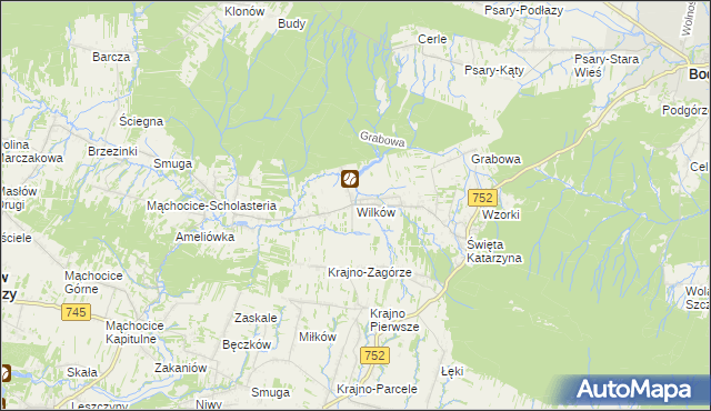 mapa Wilków gmina Bodzentyn, Wilków gmina Bodzentyn na mapie Targeo