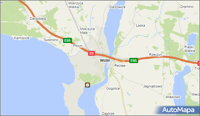 mapa Wolin, Wolin na mapie Targeo