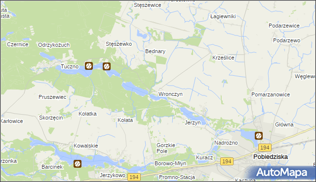 mapa Wronczyn gmina Pobiedziska, Wronczyn gmina Pobiedziska na mapie Targeo