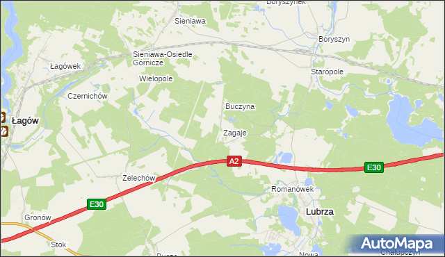 mapa Zagaje gmina Lubrza, Zagaje gmina Lubrza na mapie Targeo