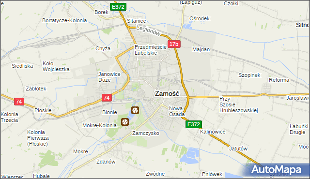 mapa Zamościa, Zamość na mapie Targeo