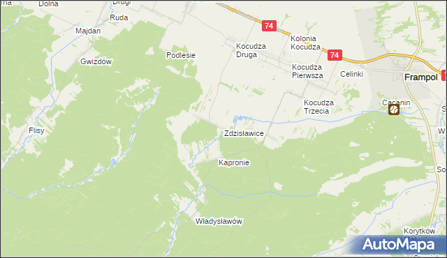 mapa Zdzisławice gmina Dzwola, Zdzisławice gmina Dzwola na mapie Targeo