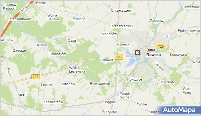 mapa Żurawia gmina Biała Rawska, Żurawia gmina Biała Rawska na mapie Targeo