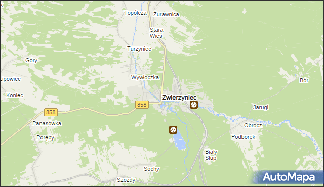 mapa Zwierzyniec powiat zamojski, Zwierzyniec powiat zamojski na mapie Targeo