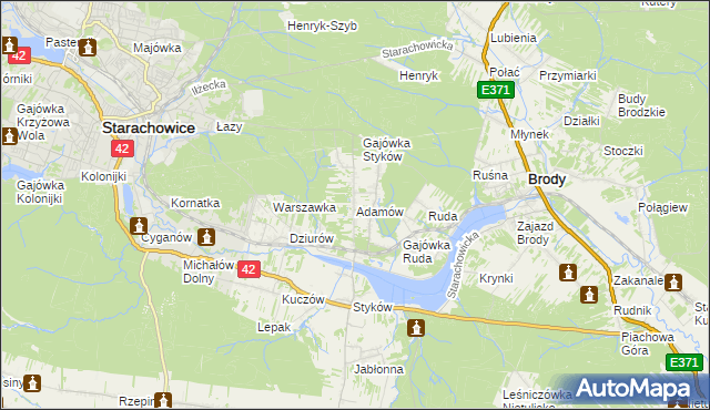 mapa Adamów gmina Brody, Adamów gmina Brody na mapie Targeo