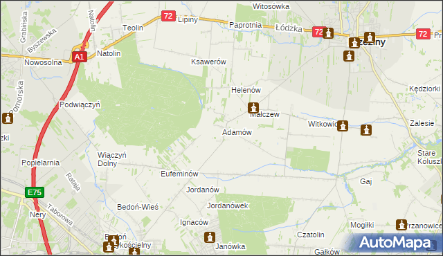 mapa Adamów gmina Brzeziny, Adamów gmina Brzeziny na mapie Targeo