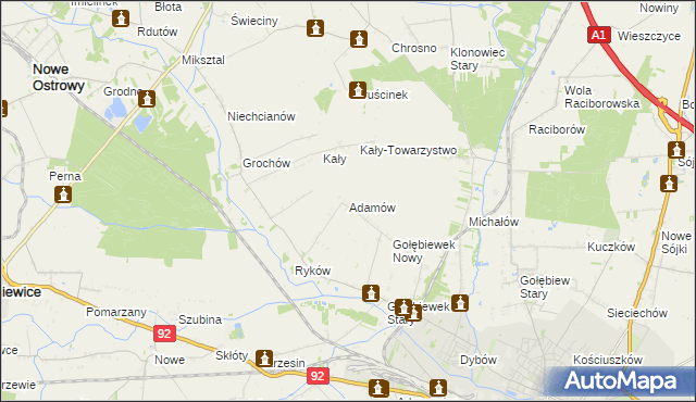 mapa Adamów gmina Kutno, Adamów gmina Kutno na mapie Targeo