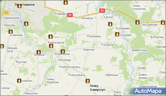 mapa Adamów gmina Nowy Kawęczyn, Adamów gmina Nowy Kawęczyn na mapie Targeo