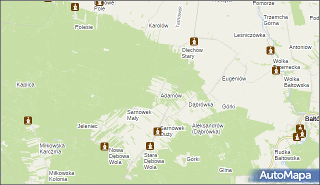 mapa Adamów gmina Sienno, Adamów gmina Sienno na mapie Targeo