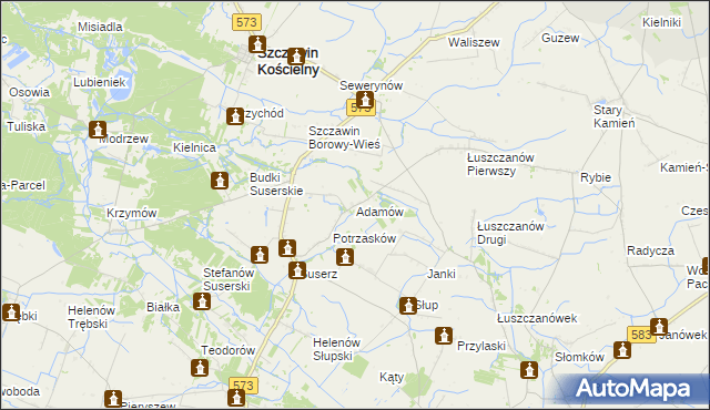 mapa Adamów gmina Szczawin Kościelny, Adamów gmina Szczawin Kościelny na mapie Targeo