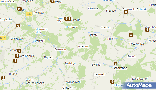 mapa Adamów gmina Wierzbno, Adamów gmina Wierzbno na mapie Targeo