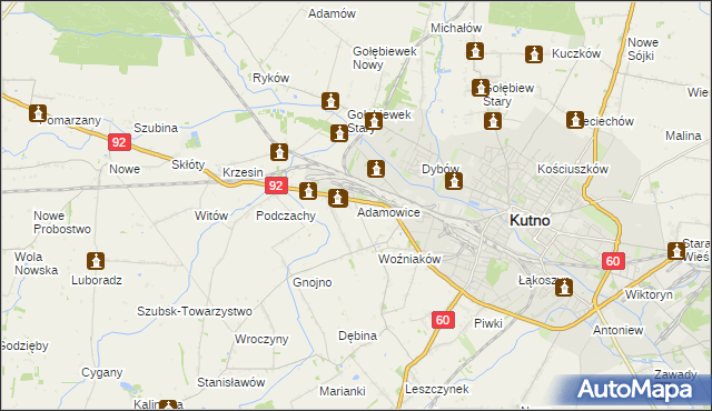 mapa Adamowice gmina Kutno, Adamowice gmina Kutno na mapie Targeo