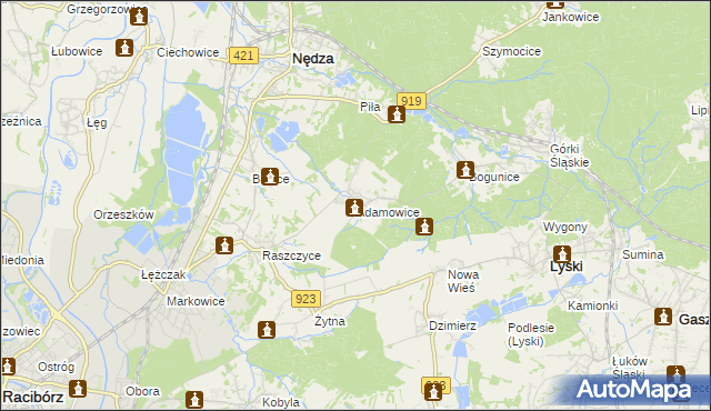 mapa Adamowice gmina Lyski, Adamowice gmina Lyski na mapie Targeo