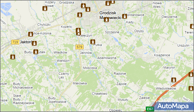 mapa Adamowizna gmina Grodzisk Mazowiecki, Adamowizna gmina Grodzisk Mazowiecki na mapie Targeo