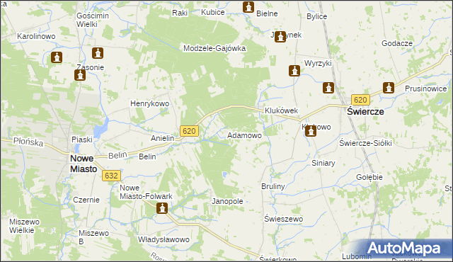 mapa Adamowo gmina Nowe Miasto, Adamowo gmina Nowe Miasto na mapie Targeo