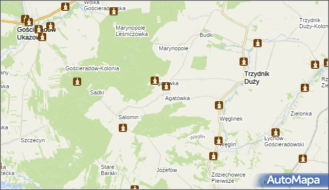 mapa Agatówka gmina Trzydnik Duży, Agatówka gmina Trzydnik Duży na mapie Targeo