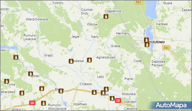 mapa Agnieszkowo gmina Szczutowo, Agnieszkowo gmina Szczutowo na mapie Targeo