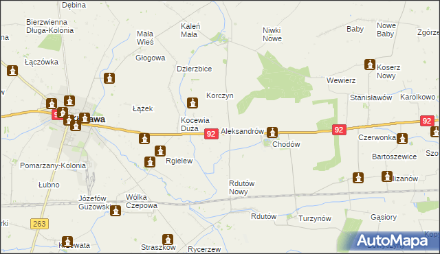 mapa Aleksandrów gmina Chodów, Aleksandrów gmina Chodów na mapie Targeo