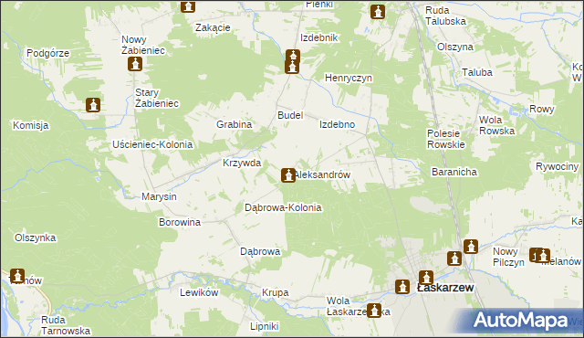 mapa Aleksandrów gmina Łaskarzew, Aleksandrów gmina Łaskarzew na mapie Targeo