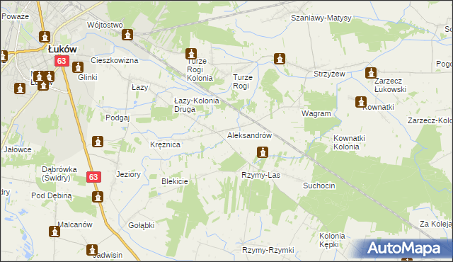 mapa Aleksandrów gmina Łuków, Aleksandrów gmina Łuków na mapie Targeo