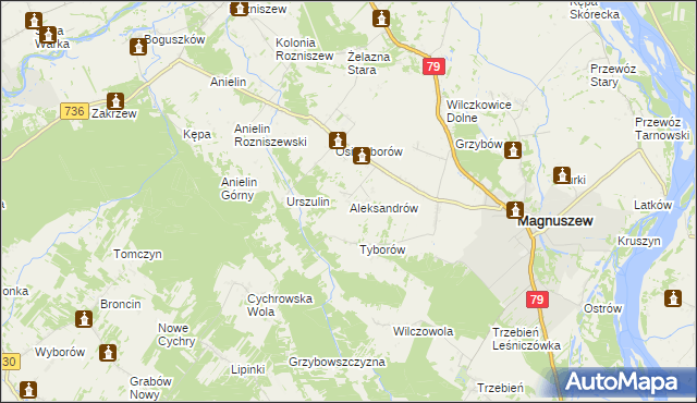 mapa Aleksandrów gmina Magnuszew, Aleksandrów gmina Magnuszew na mapie Targeo