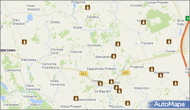 mapa Aleksandrowo gmina Bakałarzewo, Aleksandrowo gmina Bakałarzewo na mapie Targeo