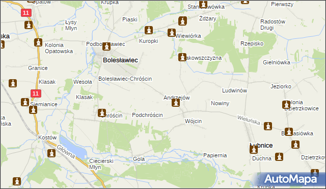 mapa Andrzejów gmina Łubnice, Andrzejów gmina Łubnice na mapie Targeo