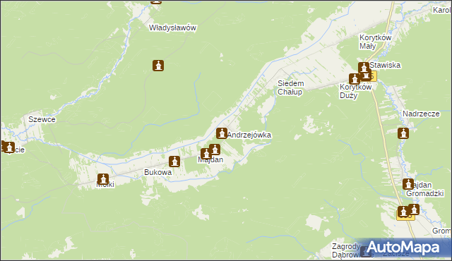 mapa Andrzejówka gmina Biłgoraj, Andrzejówka gmina Biłgoraj na mapie Targeo