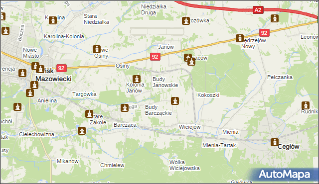 mapa Anielew gmina Mińsk Mazowiecki, Anielew gmina Mińsk Mazowiecki na mapie Targeo