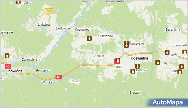 mapa Anielin gmina Poświętne, Anielin gmina Poświętne na mapie Targeo