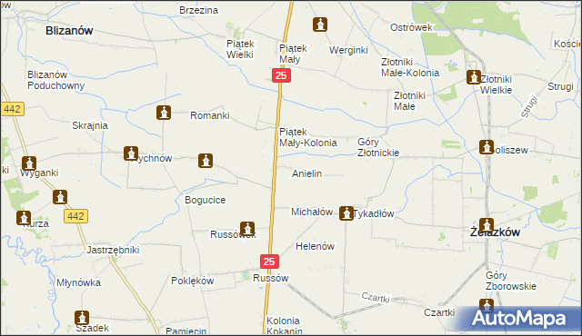 mapa Anielin gmina Żelazków, Anielin gmina Żelazków na mapie Targeo