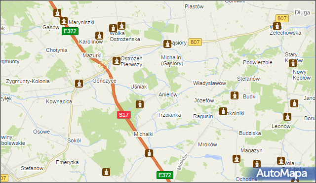 mapa Anielów gmina Sobolew, Anielów gmina Sobolew na mapie Targeo