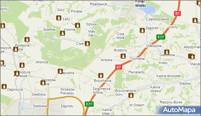 mapa Antolka gmina Książ Wielki, Antolka gmina Książ Wielki na mapie Targeo