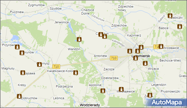 mapa Antoniew gmina Lutomiersk, Antoniew gmina Lutomiersk na mapie Targeo