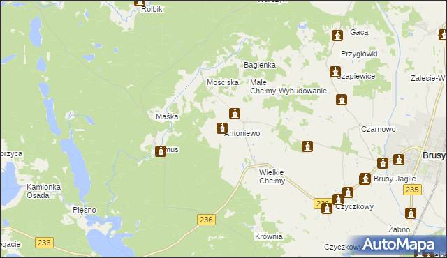 mapa Antoniewo gmina Brusy, Antoniewo gmina Brusy na mapie Targeo