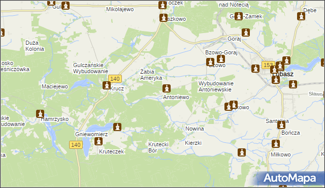 mapa Antoniewo gmina Lubasz, Antoniewo gmina Lubasz na mapie Targeo