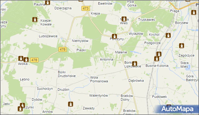 mapa Antonina gmina Poddębice, Antonina gmina Poddębice na mapie Targeo