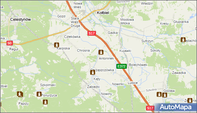 mapa Antoninek gmina Kołbiel, Antoninek gmina Kołbiel na mapie Targeo