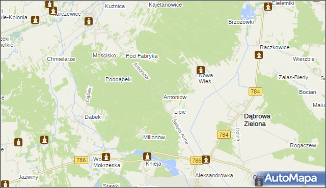 mapa Antoniów gmina Kłomnice, Antoniów gmina Kłomnice na mapie Targeo